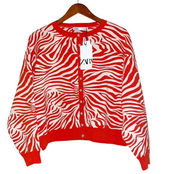 NWT Zara Zebra Orange Sweater Jacket Cardigan  Medium - Picture 12 of 12